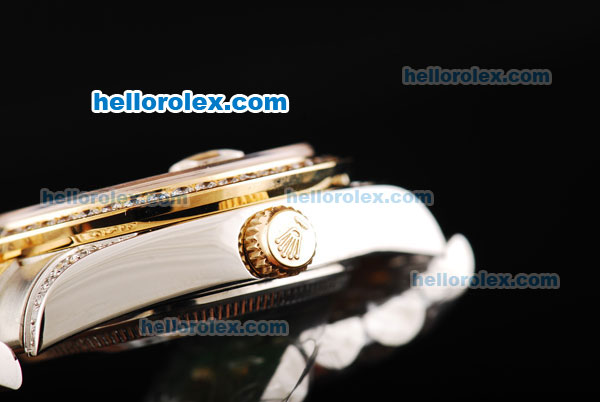 Rolex Datejust Automatic Movement Golden Dial with Diamond Bezel and Two Tone Strap - Click Image to Close